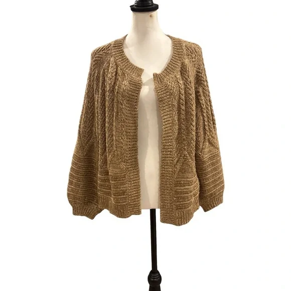 Lucky Brand Tan Women's Puff Sleeve Cardigan. Medium - Picture 2 of 6